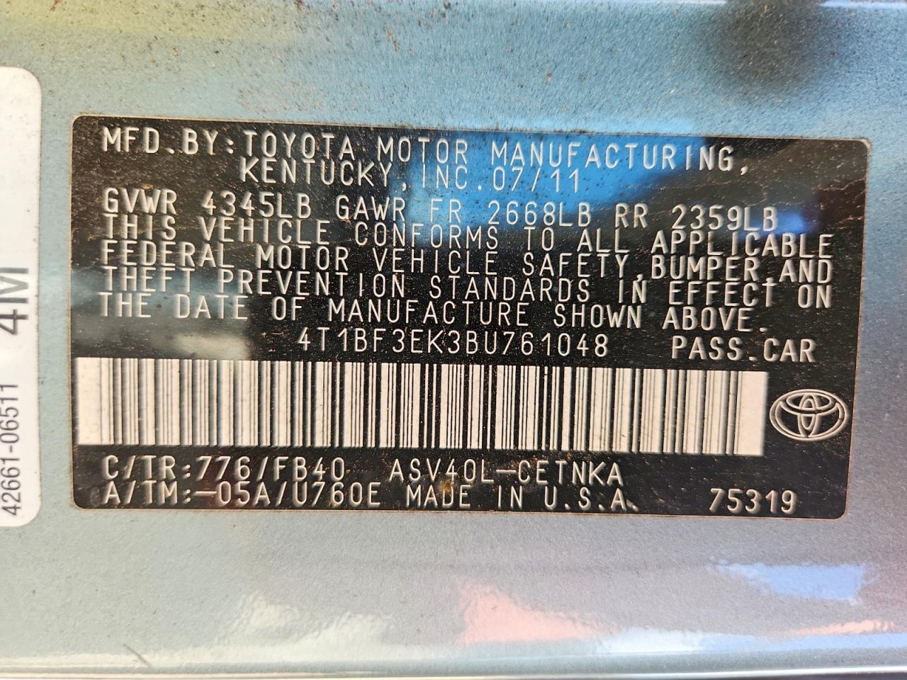 2011 Toyota Camry Le Green vin: 4T1BF3EK3BU761048