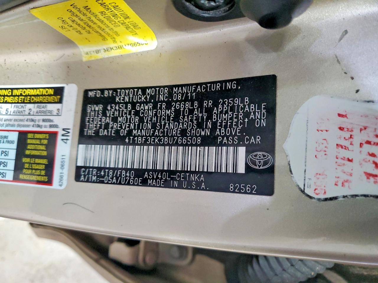 2011 Toyota Camry Le Gold vin: 4T1BF3EK3BU766508