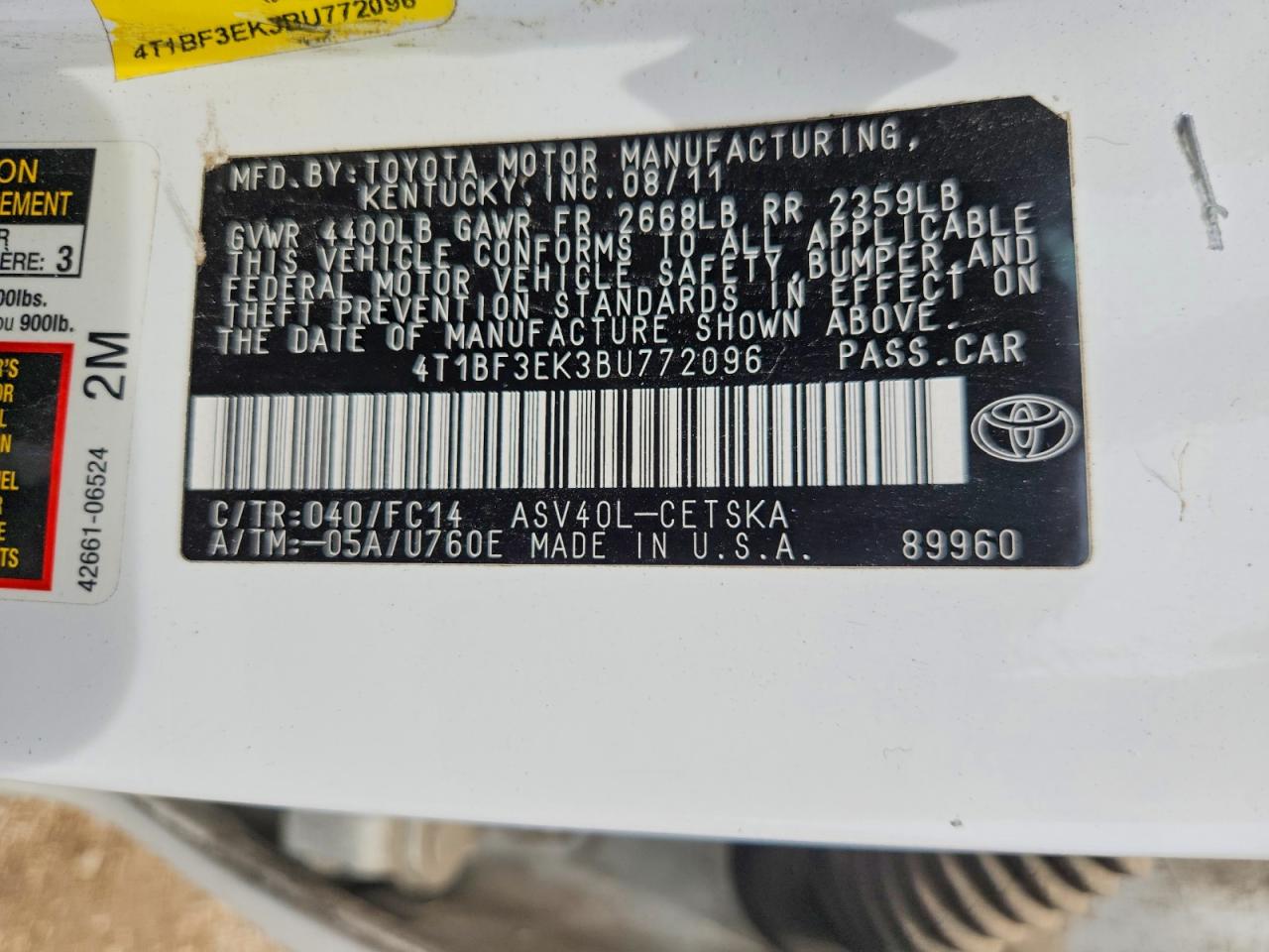 2011 Toyota Camry Se White vin: 4T1BF3EK3BU772096