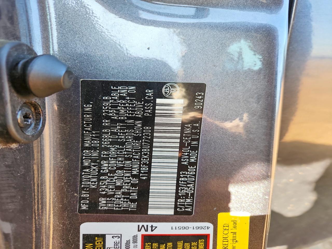 2011 Toyota Camry Le Gray vin: 4T1BF3EK3BU772308