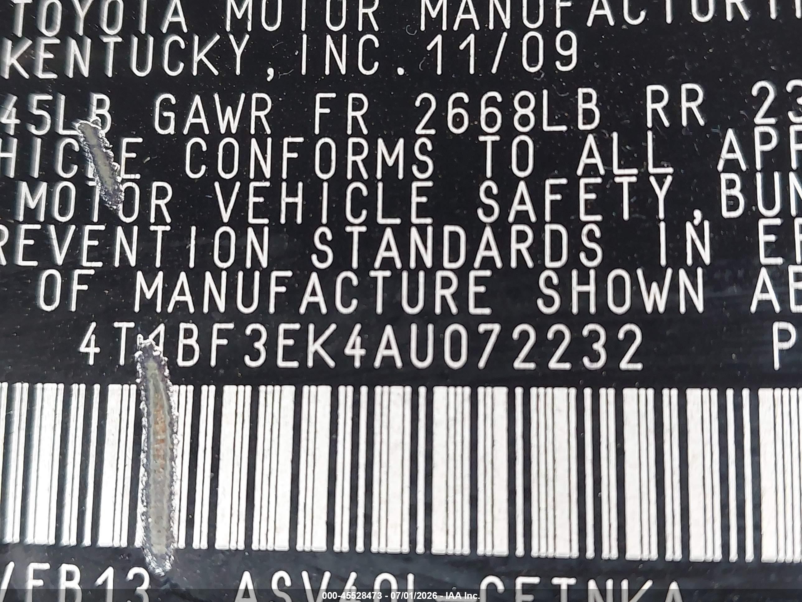 2010 Toyota Camry Le Red vin: 4T1BF3EK4AU072232