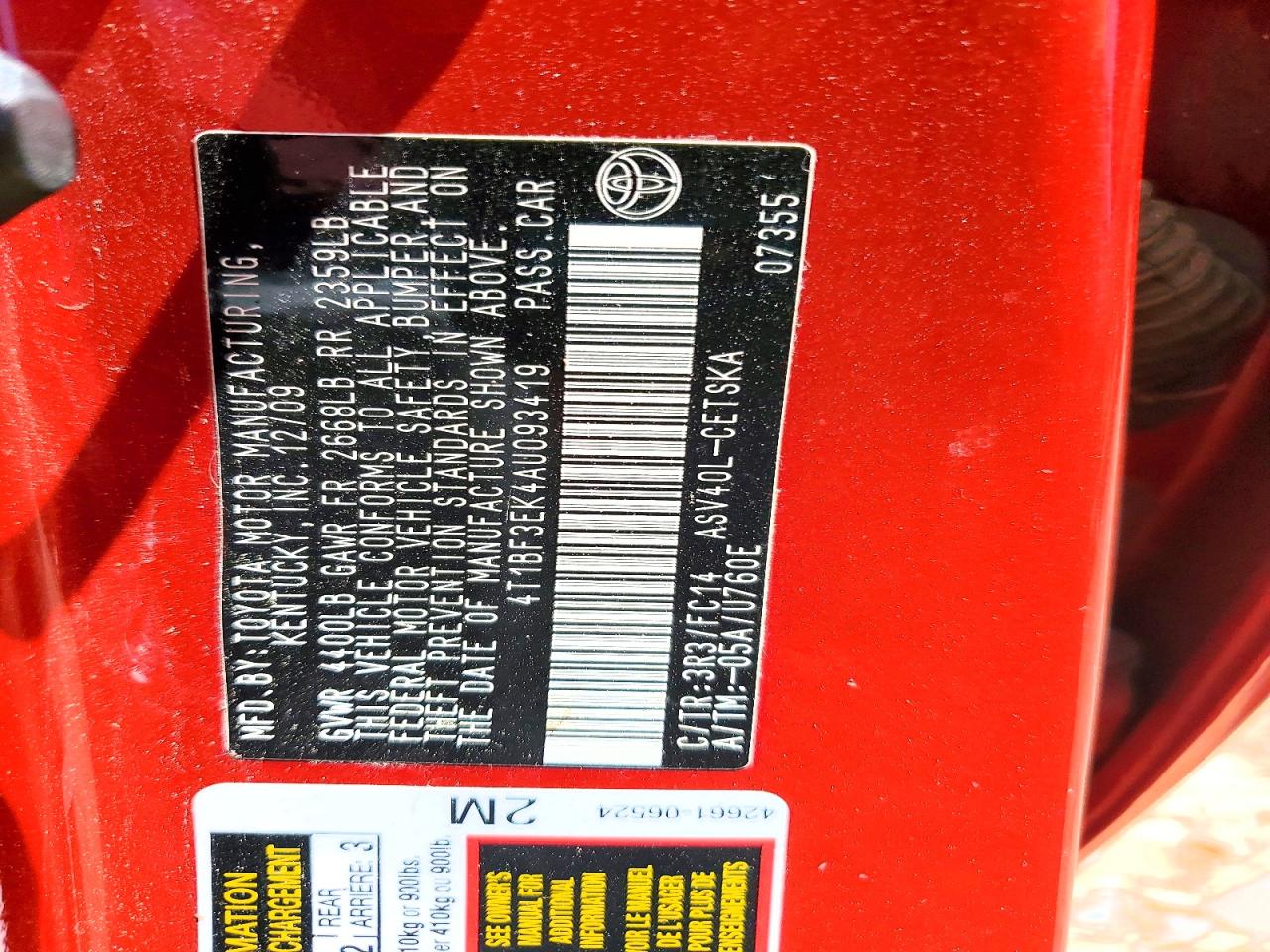 2010 Toyota Camry Se Red vin: 4T1BF3EK4AU093419