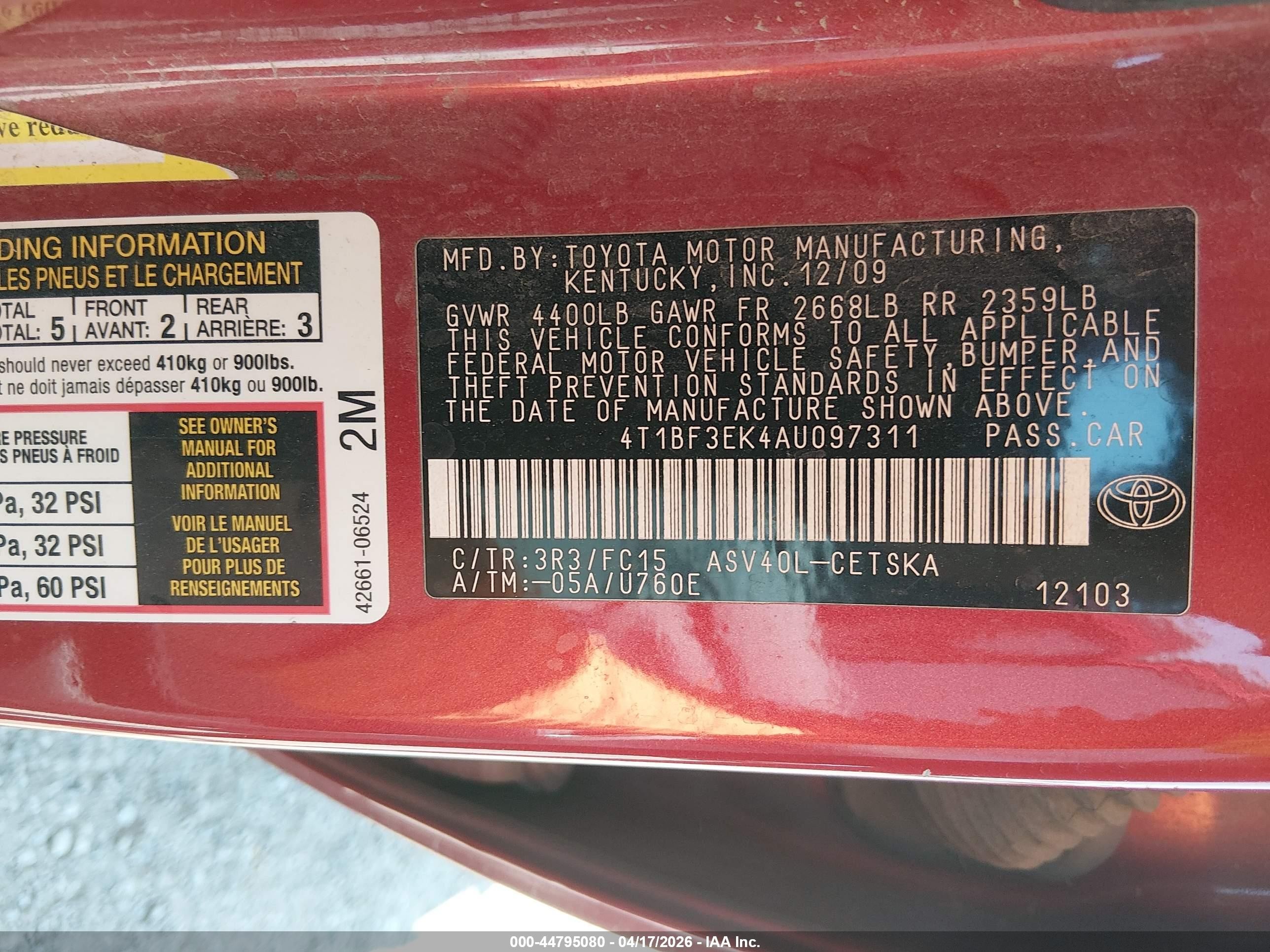 2010 Toyota Camry Se Red vin: 4T1BF3EK4AU097311