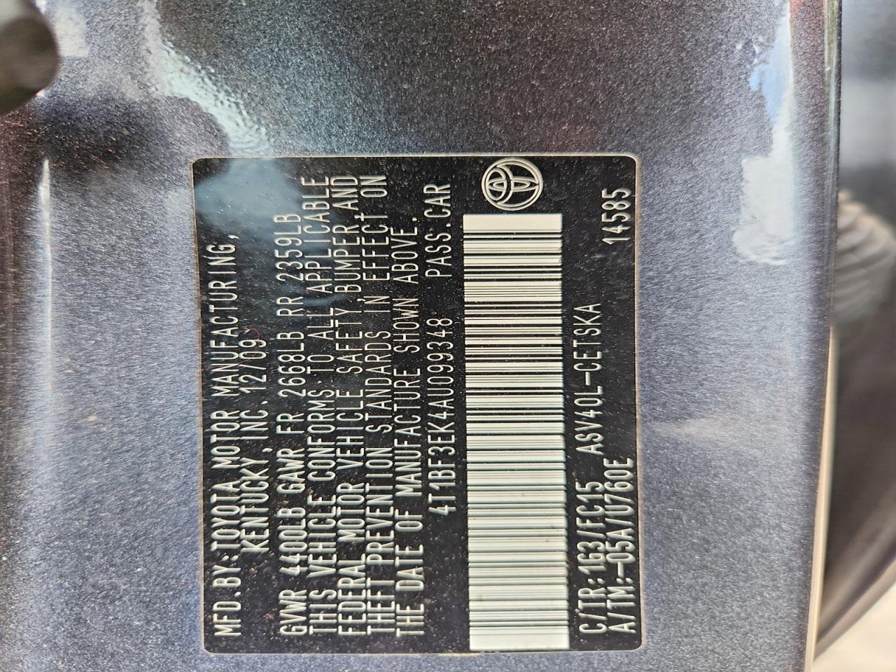 2010 Toyota Camry Se Charcoal vin: 4T1BF3EK4AU099348