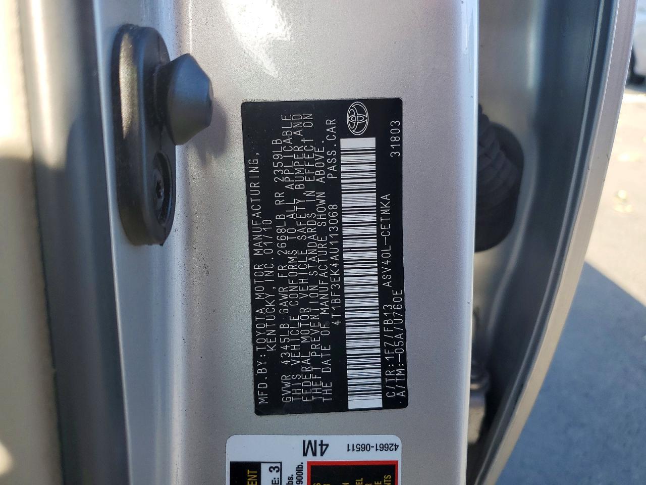 2010 Toyota Camry Le Silver vin: 4T1BF3EK4AU113068