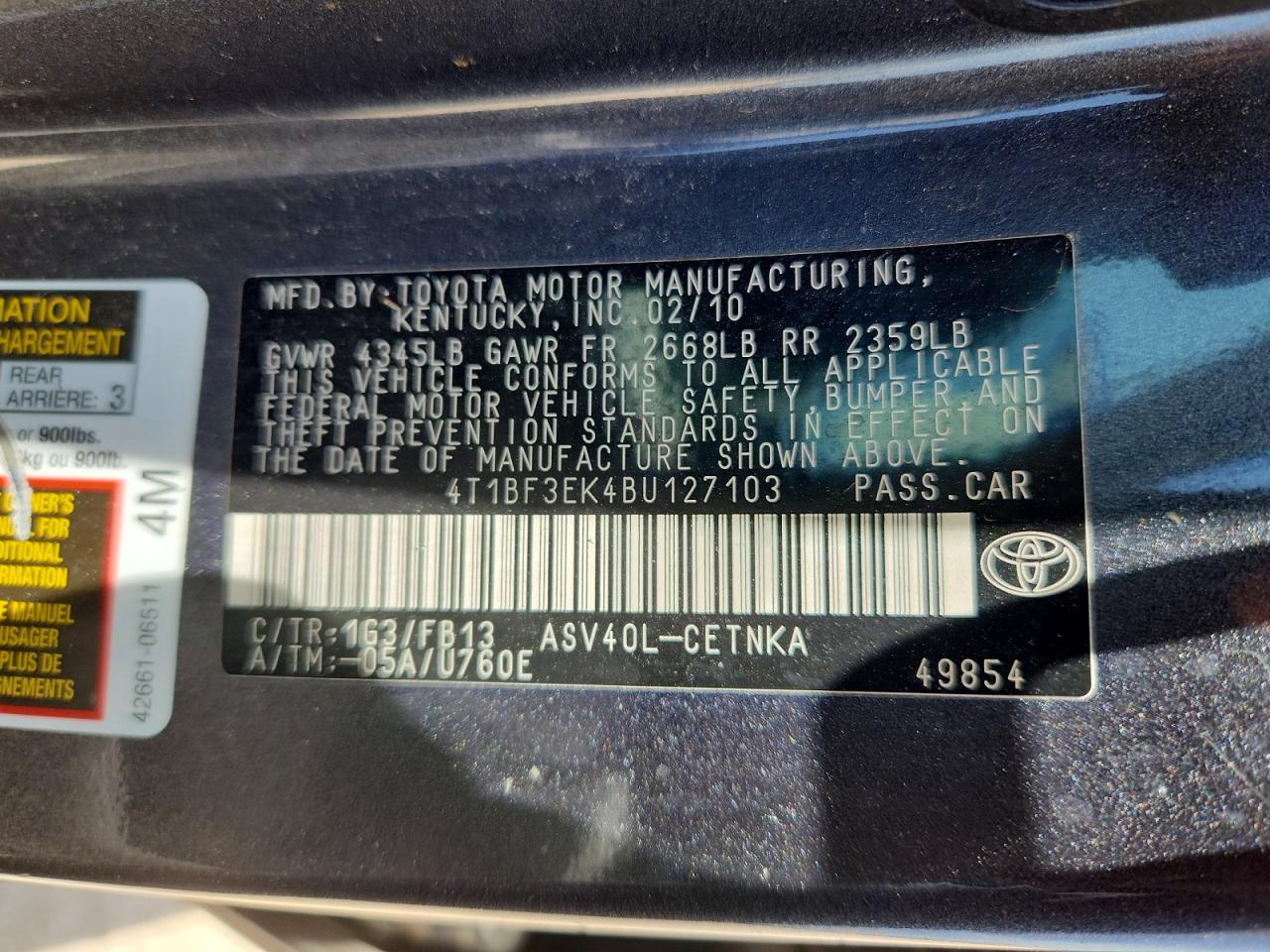 2011 Toyota Camry Le Gray vin: 4T1BF3EK4BU127103
