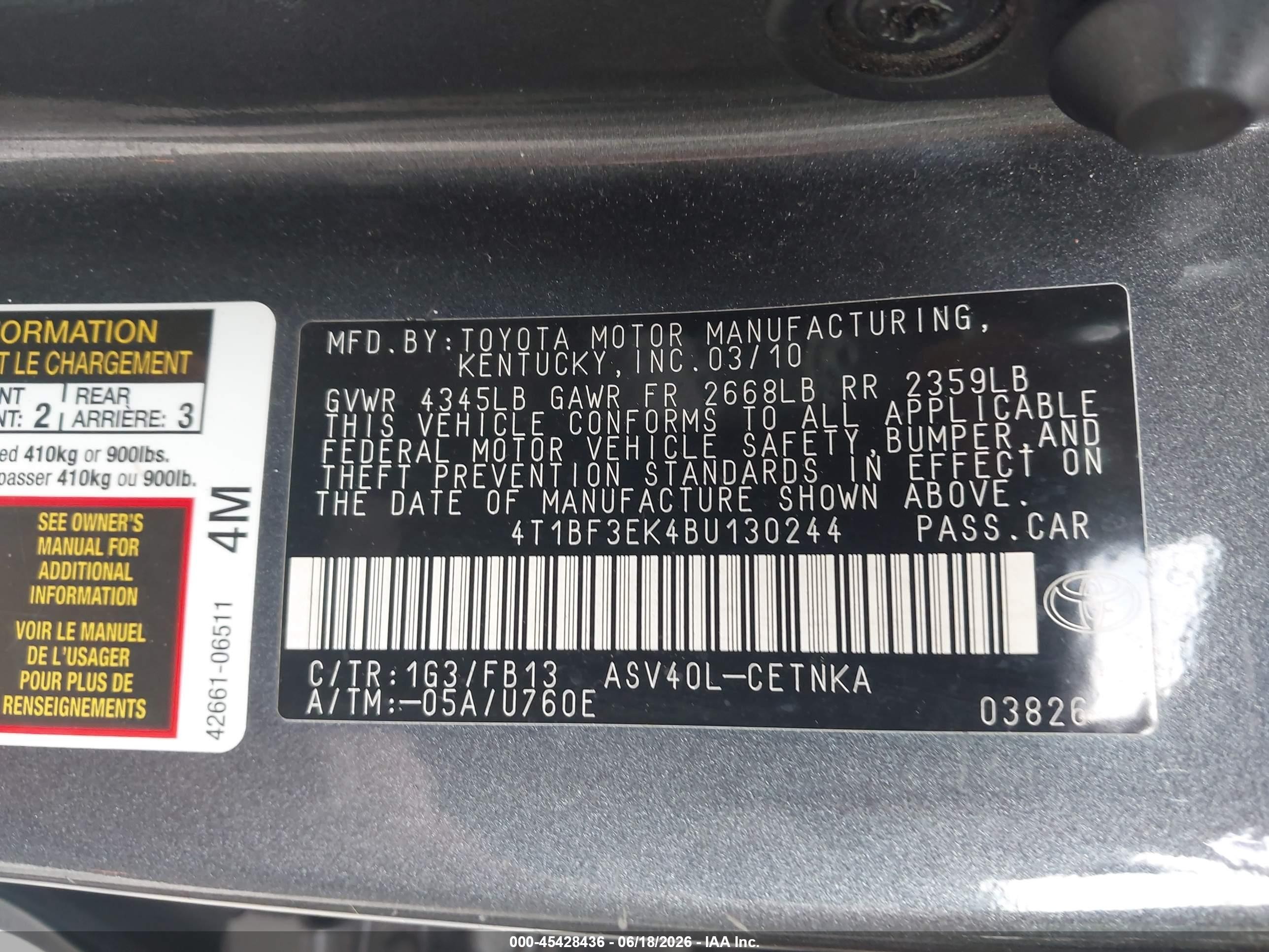 2011 Toyota Camry Le Gray vin: 4T1BF3EK4BU130244