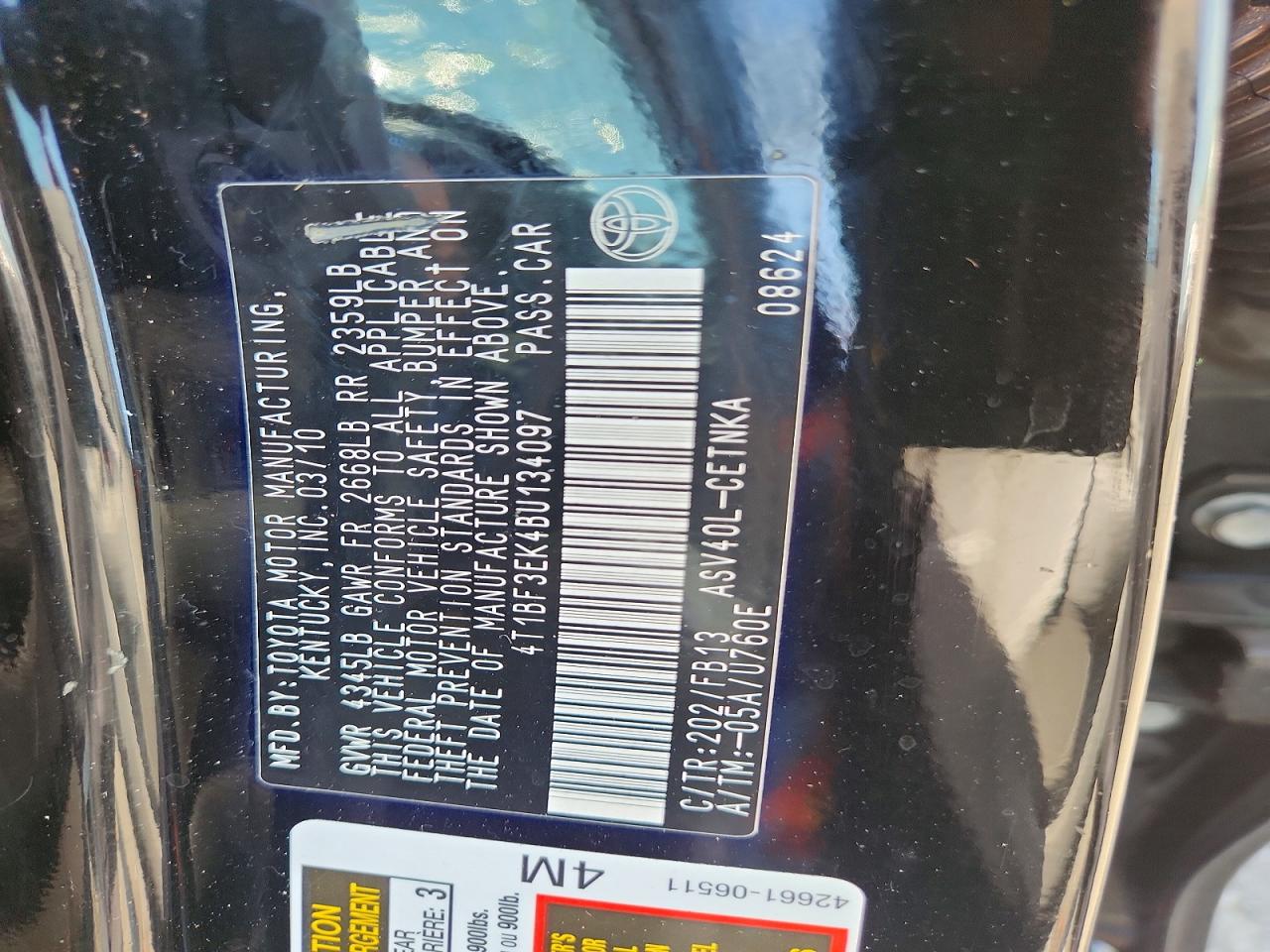 2011 Toyota Camry Le Black vin: 4T1BF3EK4BU134097