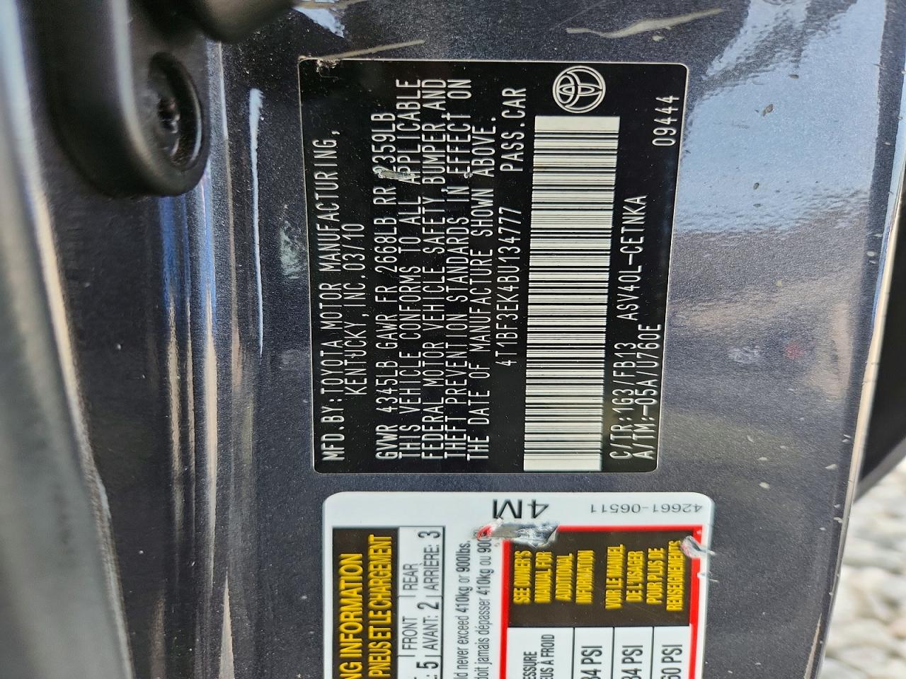 2011 Toyota Camry Le Gray vin: 4T1BF3EK4BU134777