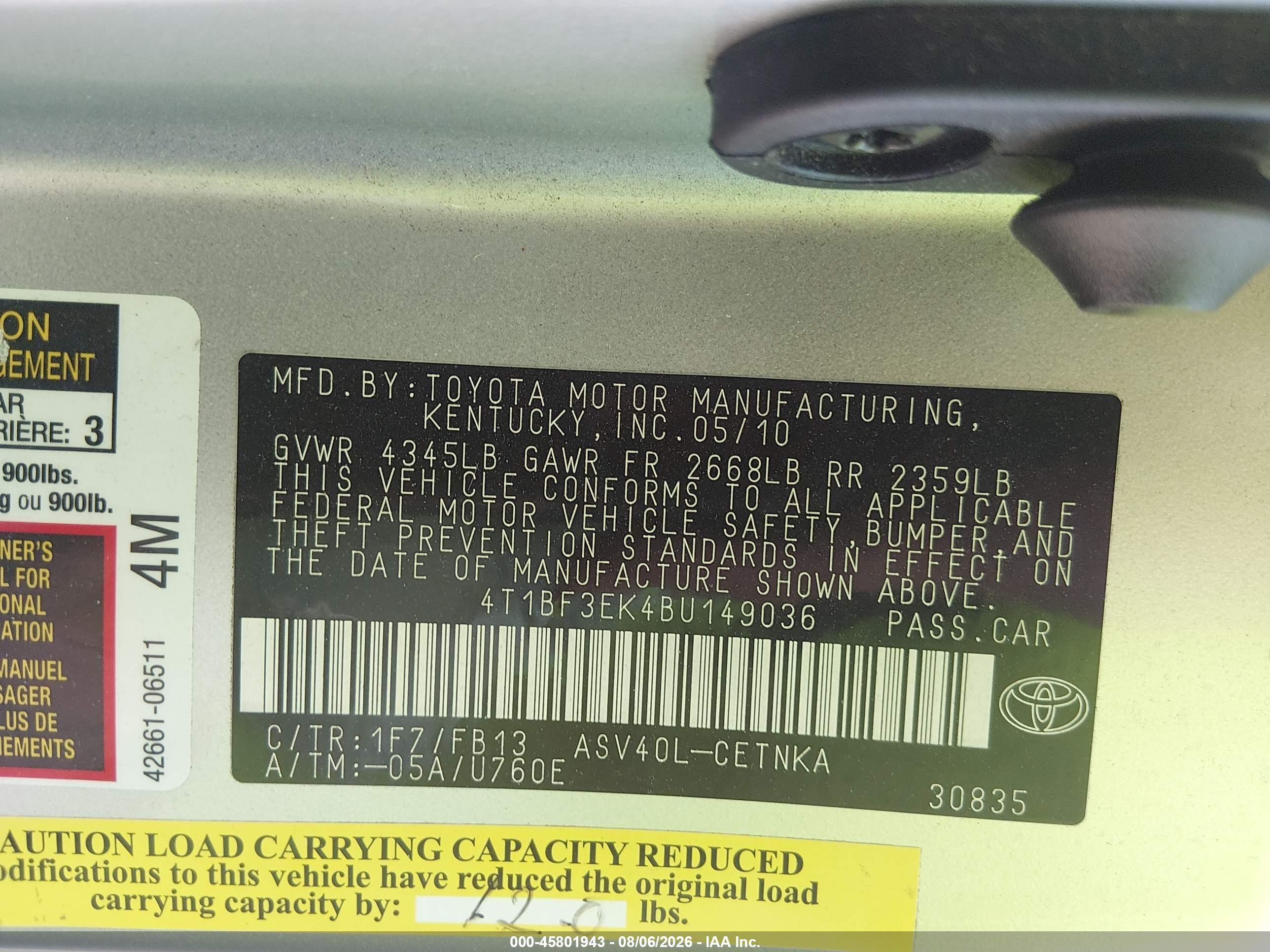 2011 Toyota Camry Le Серебряный vin: 4T1BF3EK4BU149036