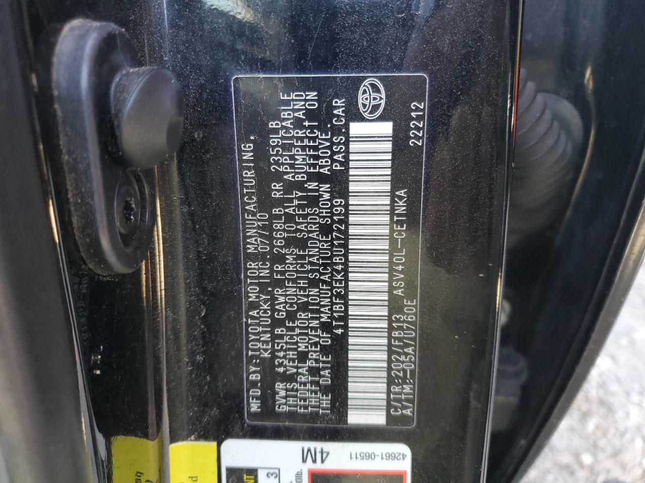 2011 Toyota Camry Base Черный vin: 4T1BF3EK4BU172199