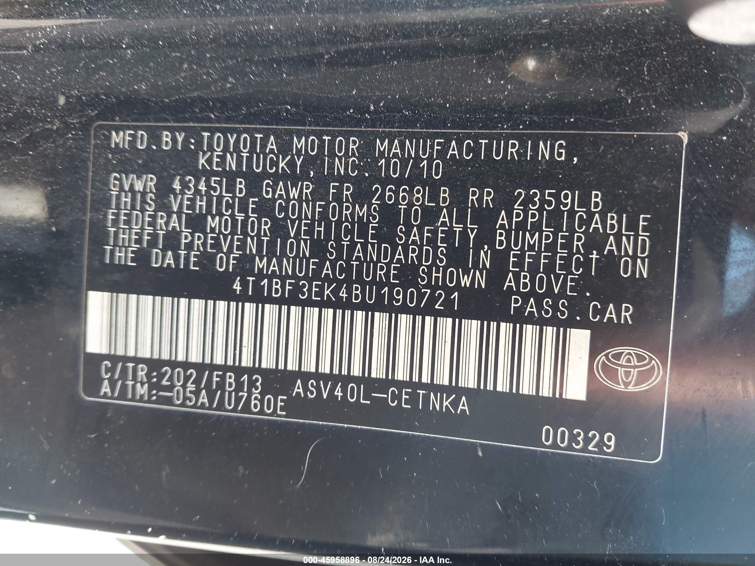 2011 Toyota Camry   Black vin: 4T1BF3EK4BU190721