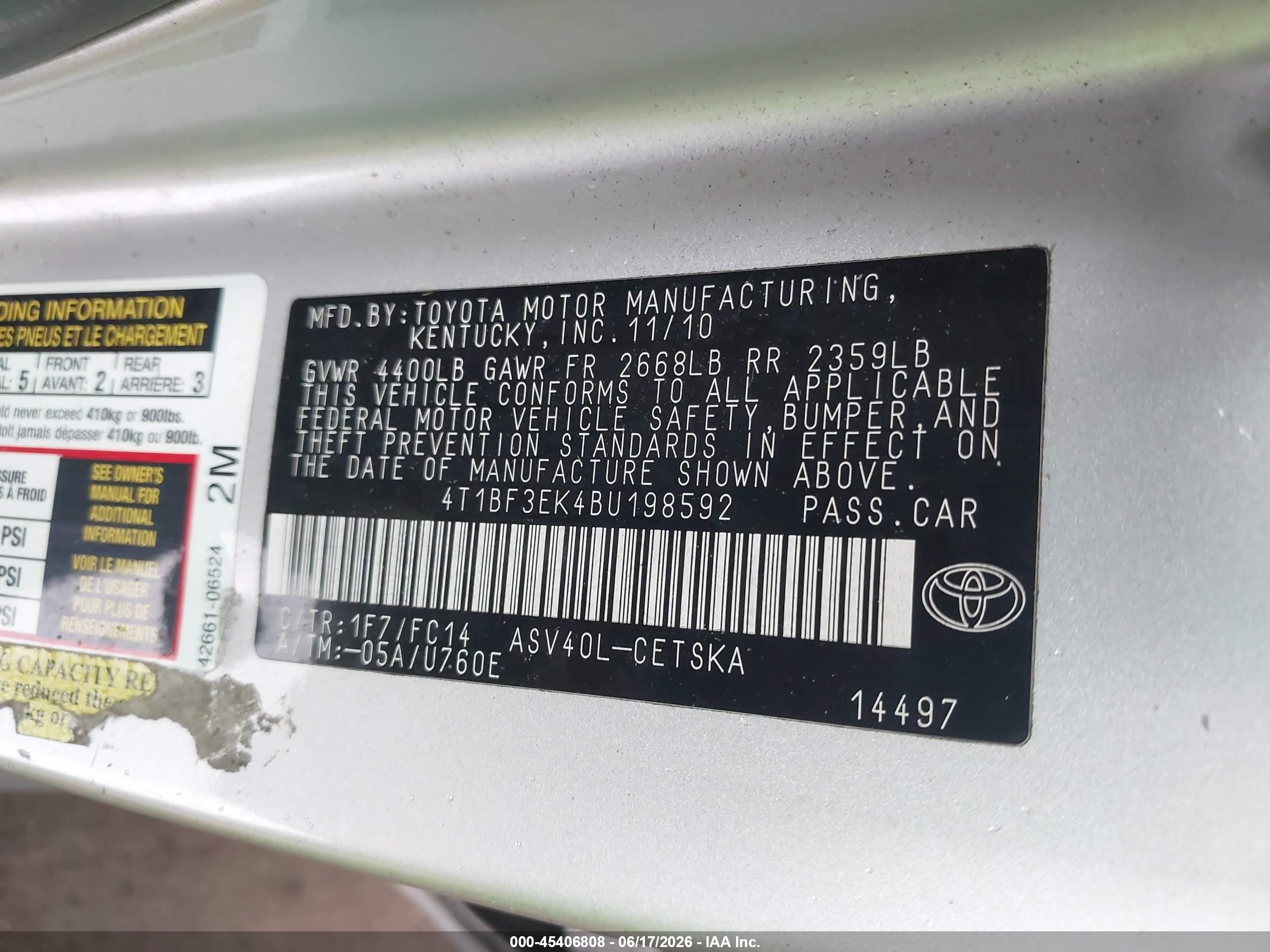 2011 Toyota Camry Se Серый vin: 4T1BF3EK4BU198592