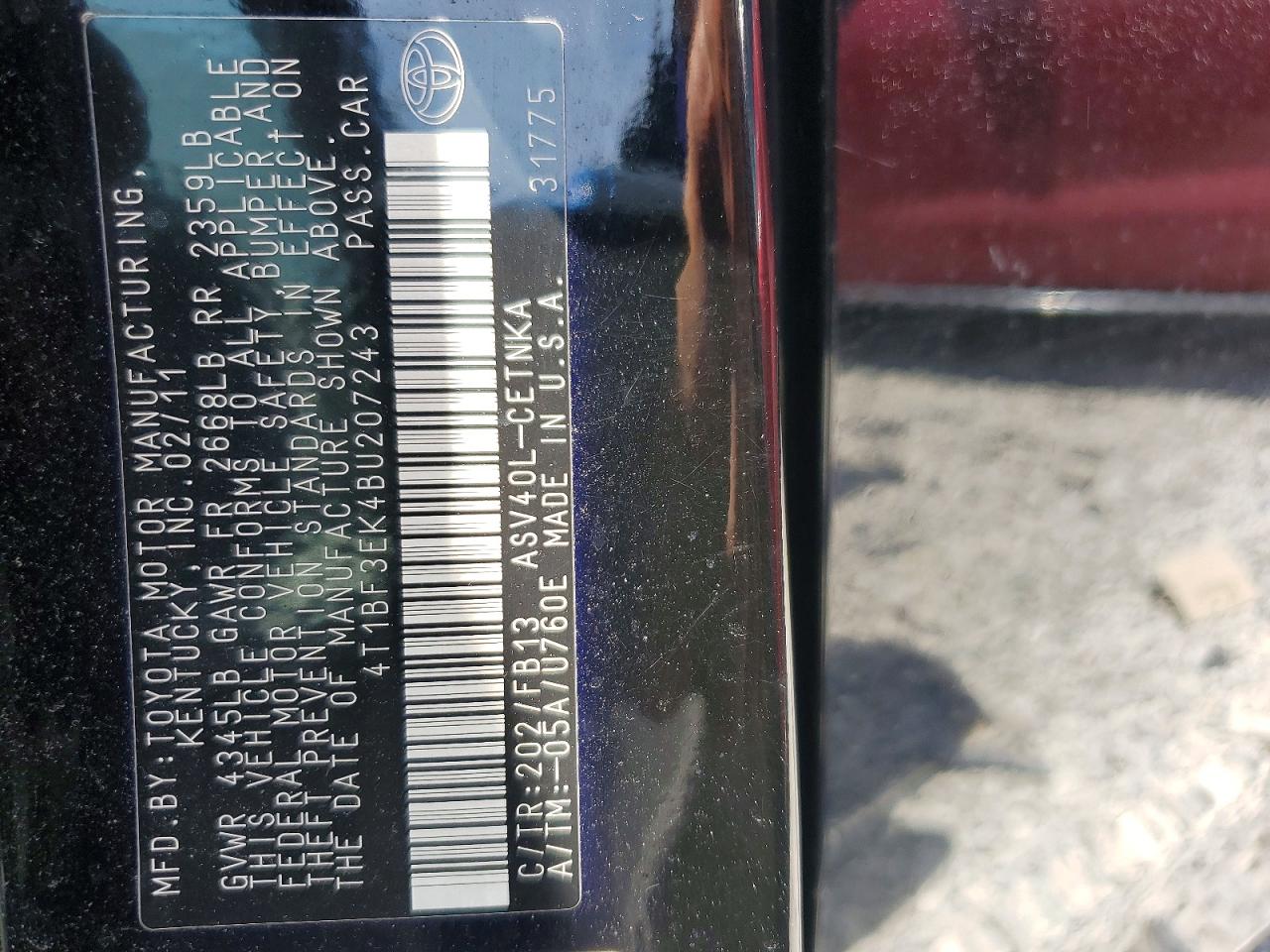 2011 Toyota Camry Le Черный vin: 4T1BF3EK4BU207243