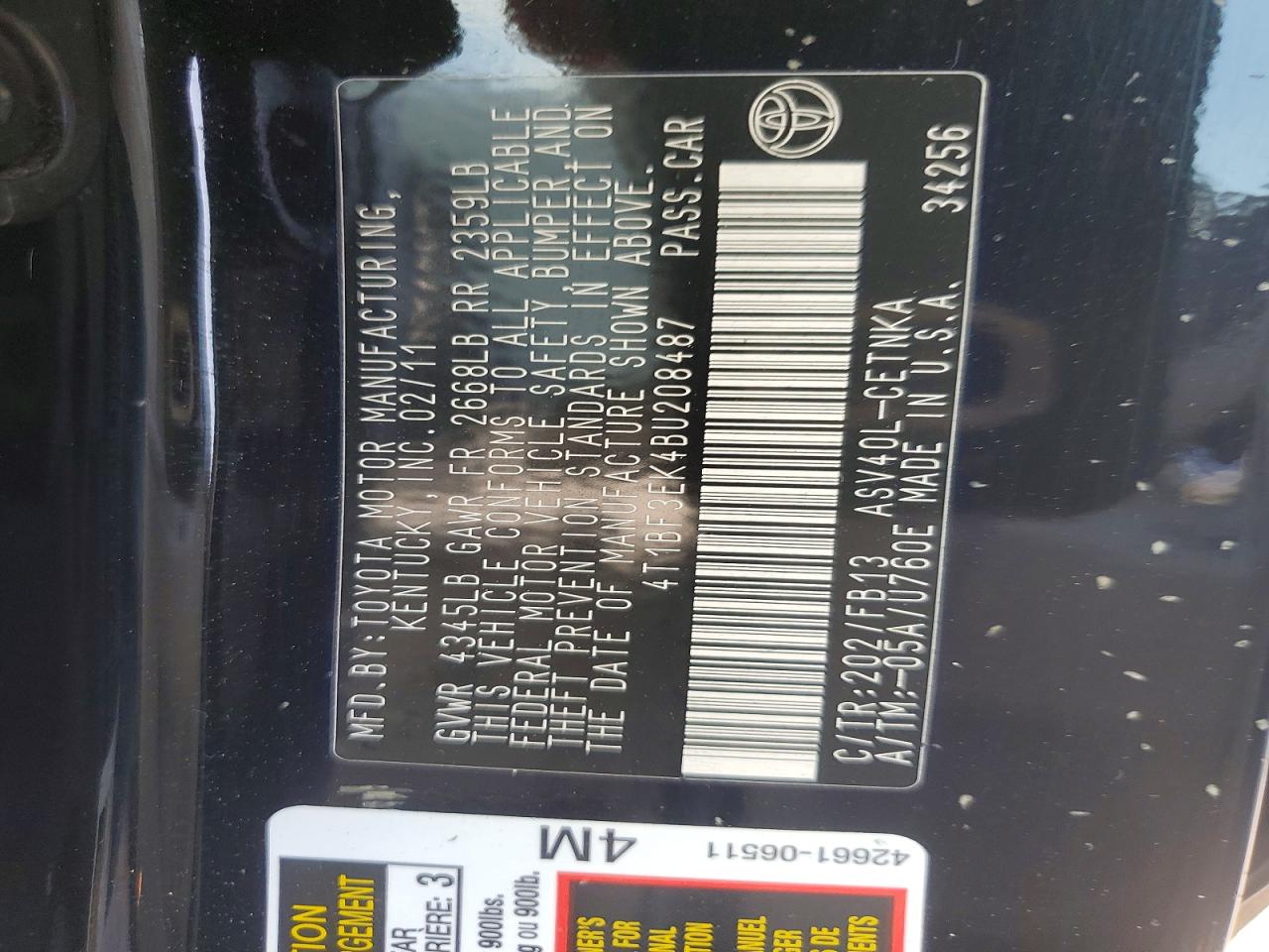 2011 Toyota Camry Le Черный vin: 4T1BF3EK4BU208487