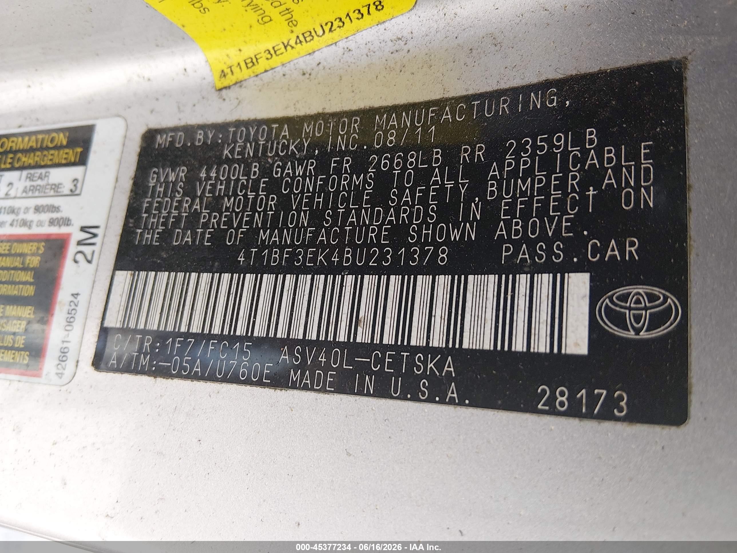 2011 Toyota Camry Se Silver vin: 4T1BF3EK4BU231378