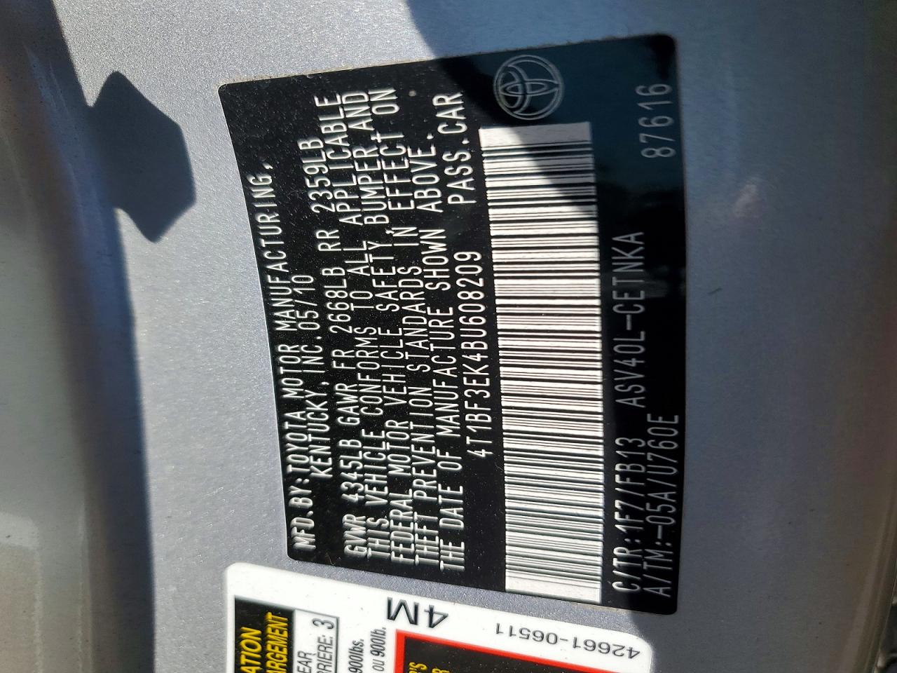 2011 Toyota Camry Le Серебряный vin: 4T1BF3EK4BU608209