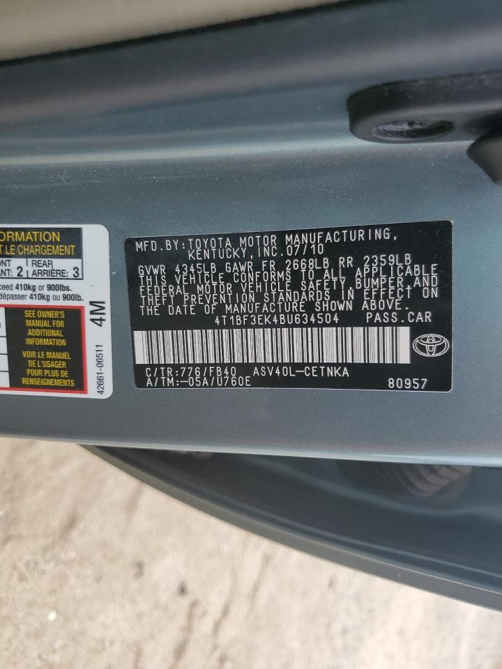 2011 Toyota Camry Base Turquoise vin: 4T1BF3EK4BU634504