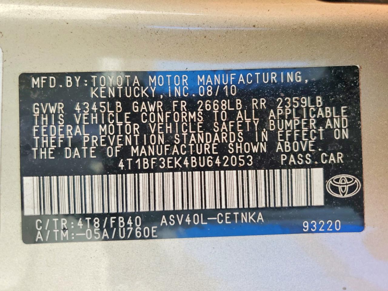 2011 Toyota Camry Base Gold vin: 4T1BF3EK4BU642053