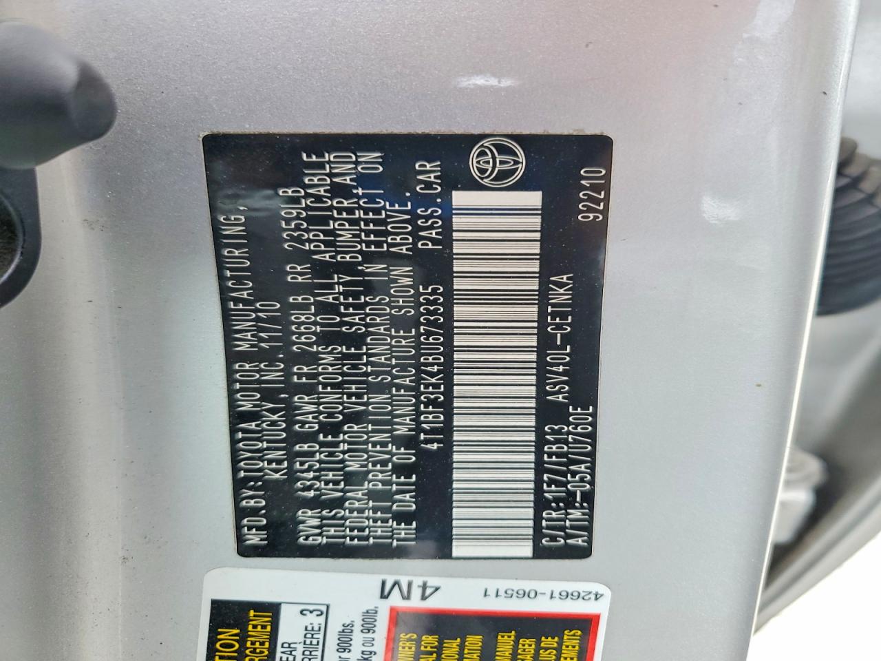 2011 Toyota Camry Le Silver vin: 4T1BF3EK4BU673335