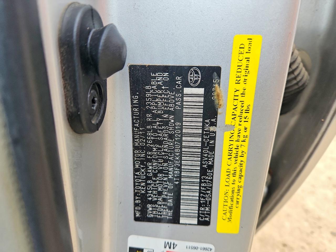 2011 Toyota Camry Silver vin: 4T1BF3EK4BU712019