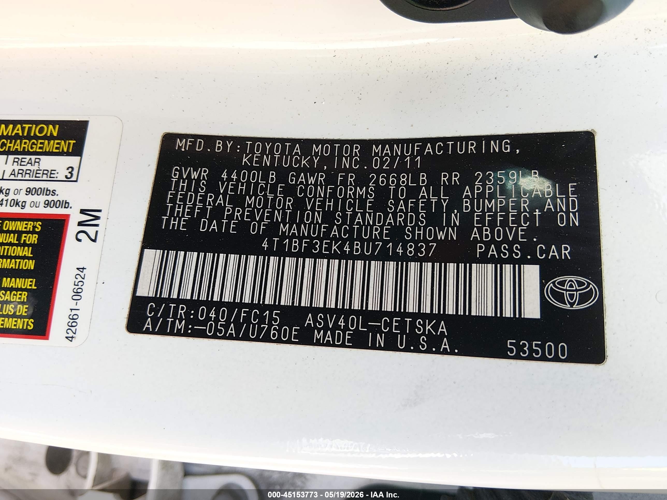 2011 Toyota Camry Se White vin: 4T1BF3EK4BU714837