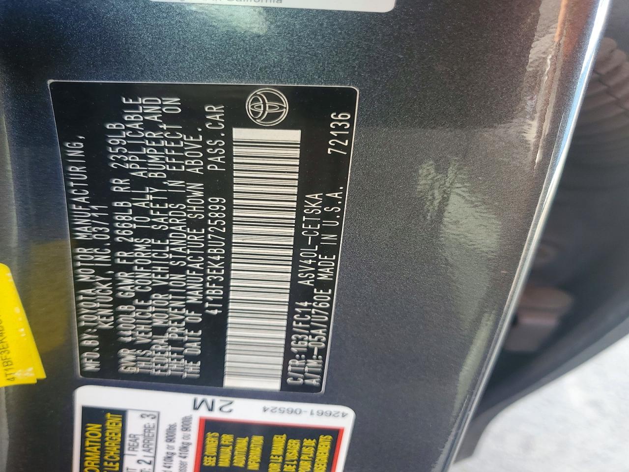2011 Toyota Camry Se Charcoal vin: 4T1BF3EK4BU725899