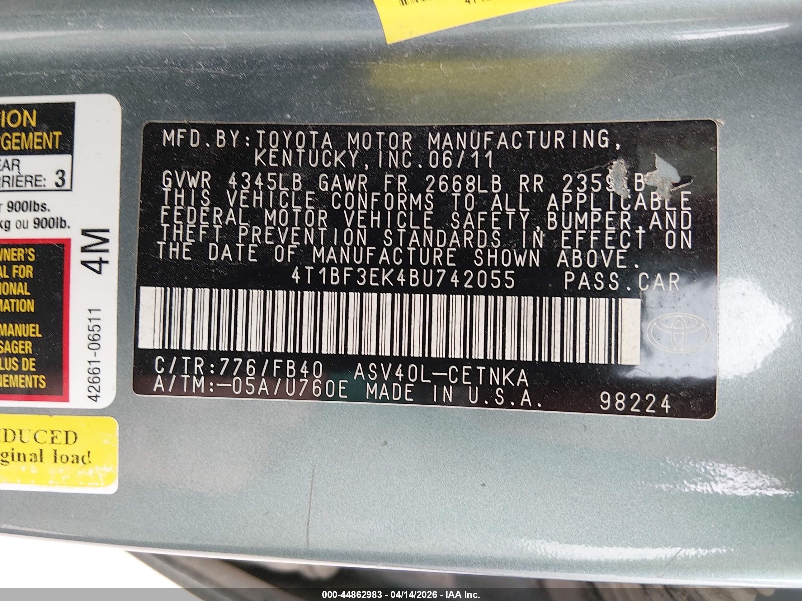 2011 Toyota Camry Le Синий vin: 4T1BF3EK4BU742055