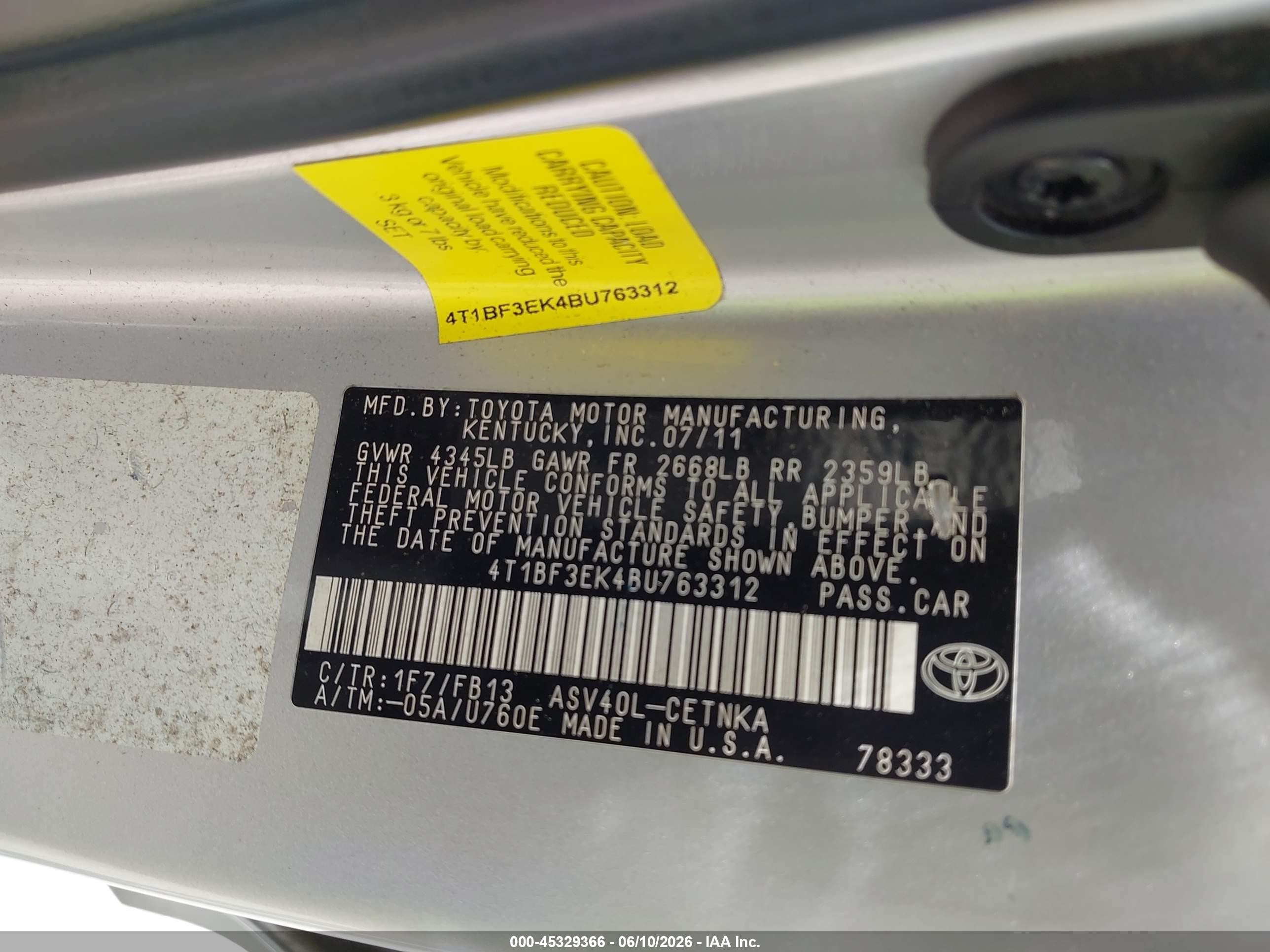 2011 Toyota Camry Le Серебряный vin: 4T1BF3EK4BU763312