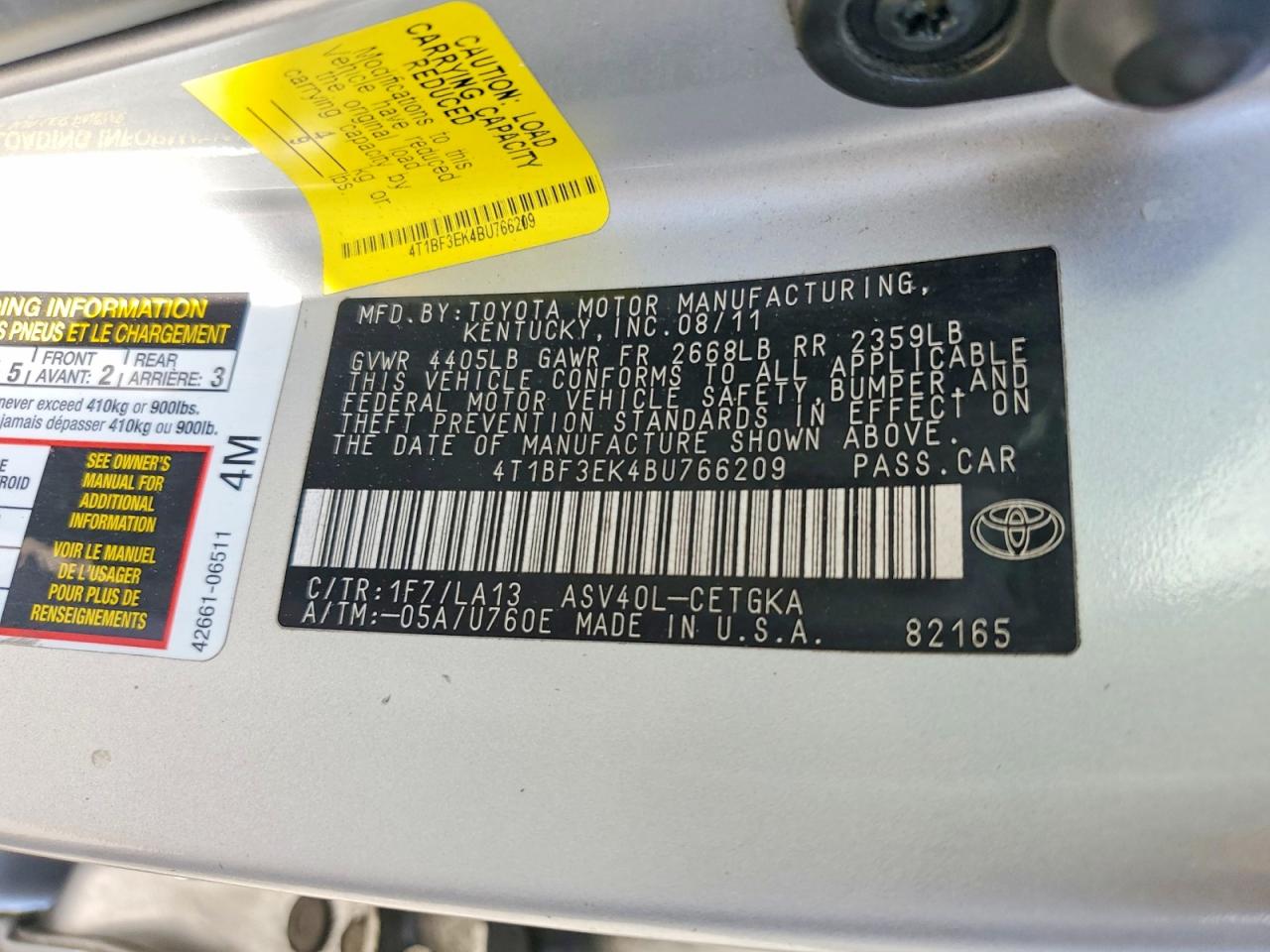2011 Toyota Camry Xle Silver vin: 4T1BF3EK4BU766209