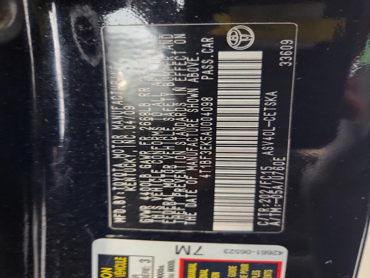 2010 Toyota Camry Se Black vin: 4T1BF3EK5AU004098