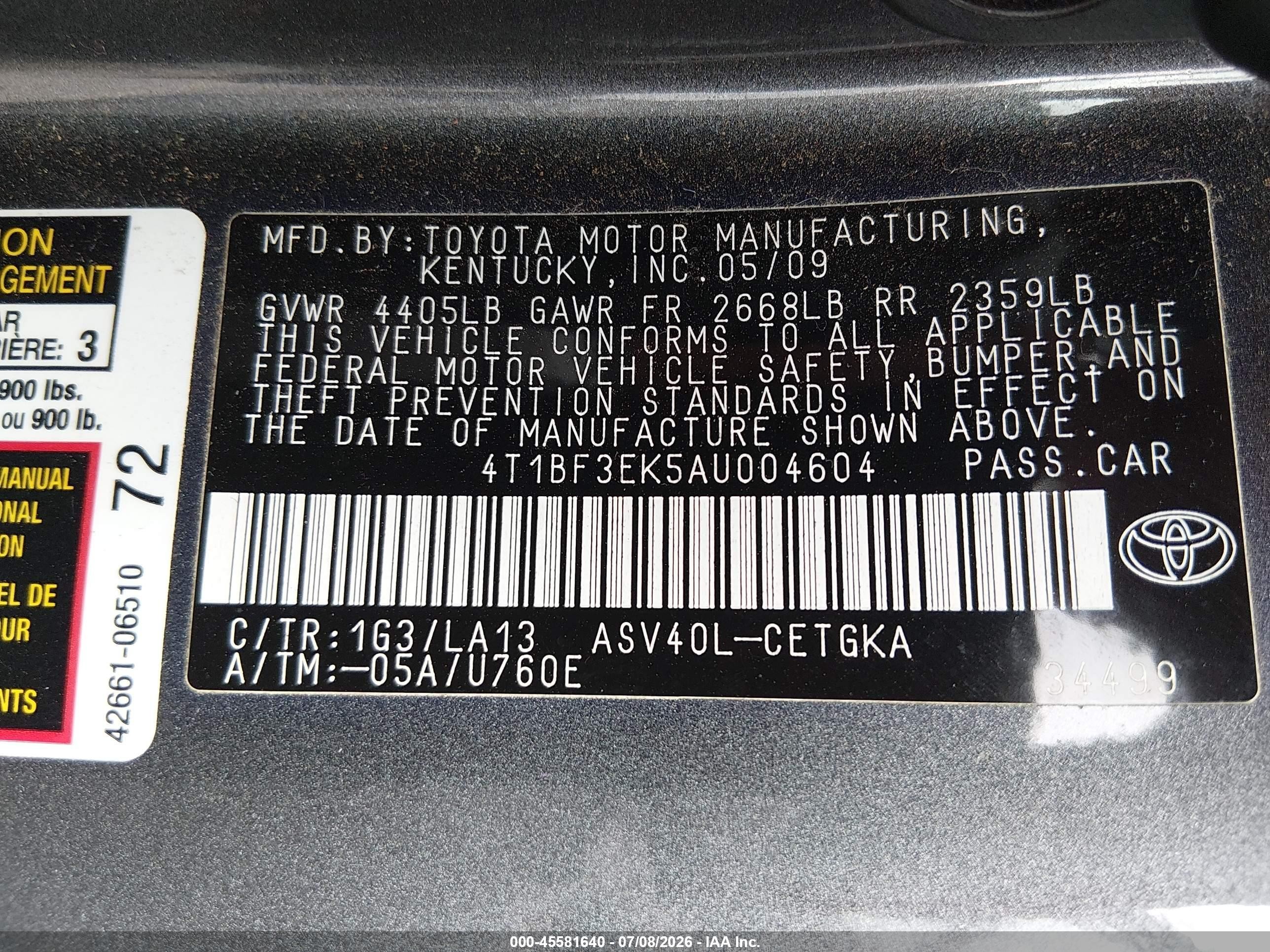 2010 Toyota Camry Xle Серый vin: 4T1BF3EK5AU004604