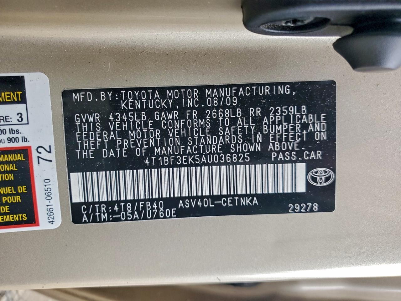 2010 Toyota Camry Le Золотой vin: 4T1BF3EK5AU036825