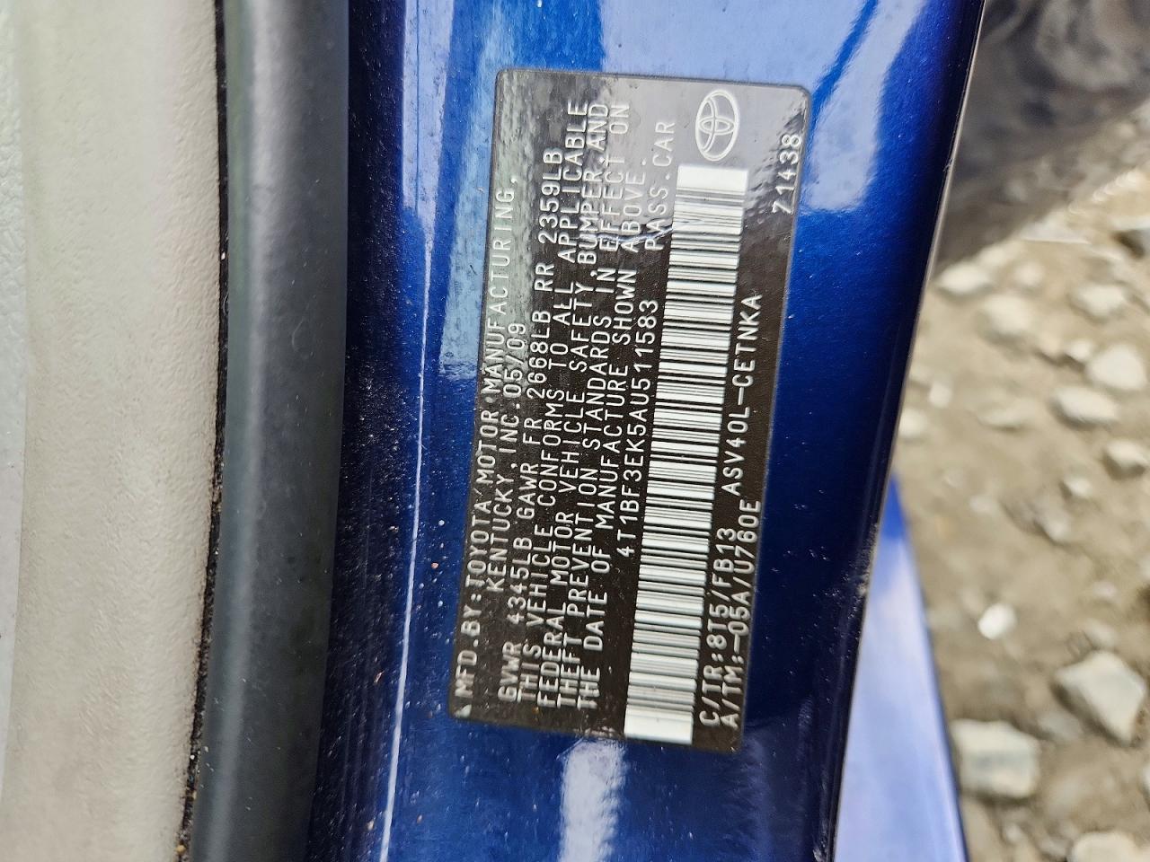 2010 Toyota Camry Base Синий vin: 4T1BF3EK5AU511583