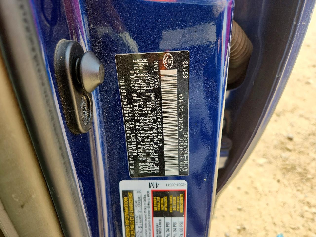 2010 Toyota Camry Le Blue vin: 4T1BF3EK5AU563442