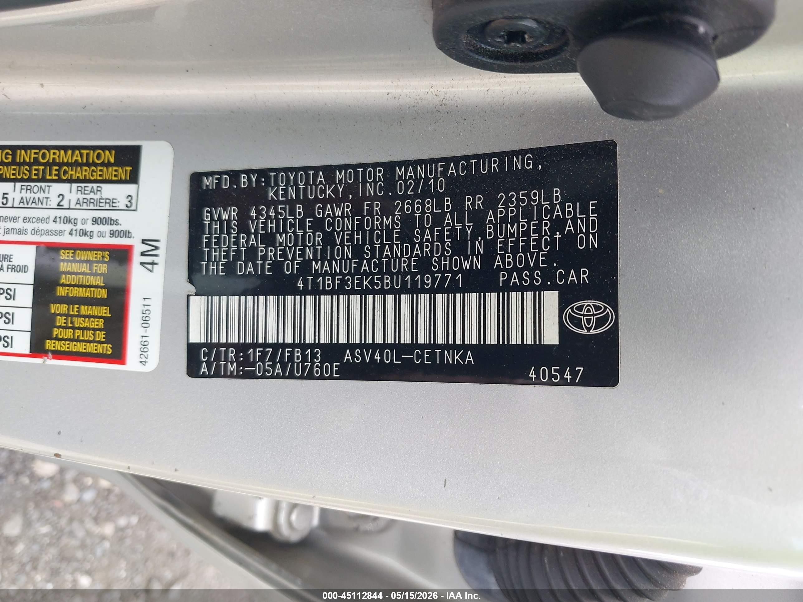2011 Toyota Camry Le Silver vin: 4T1BF3EK5BU119771