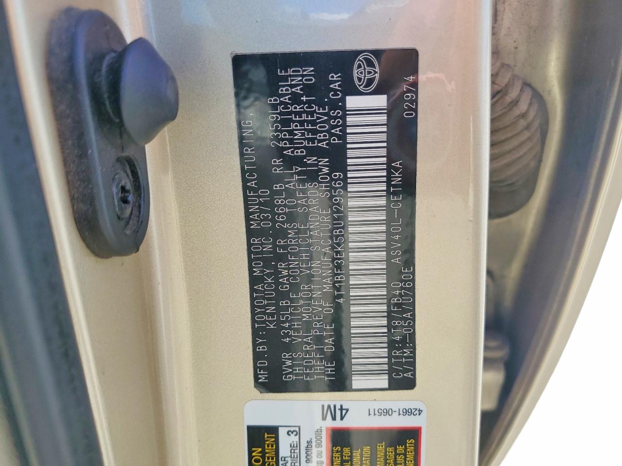 2011 Toyota Camry Le Tan vin: 4T1BF3EK5BU129569