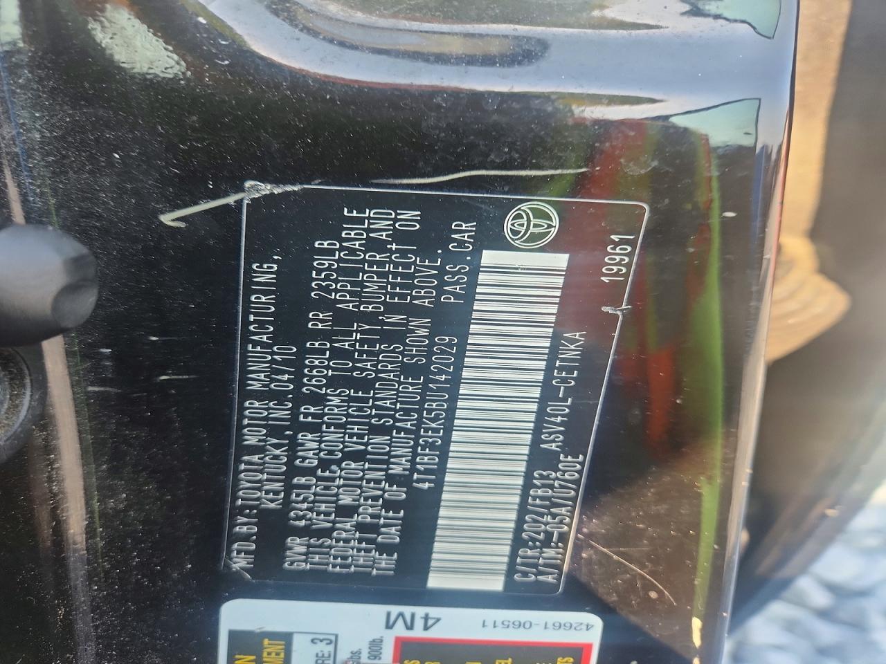 2011 Toyota Camry Le Black vin: 4T1BF3EK5BU142029