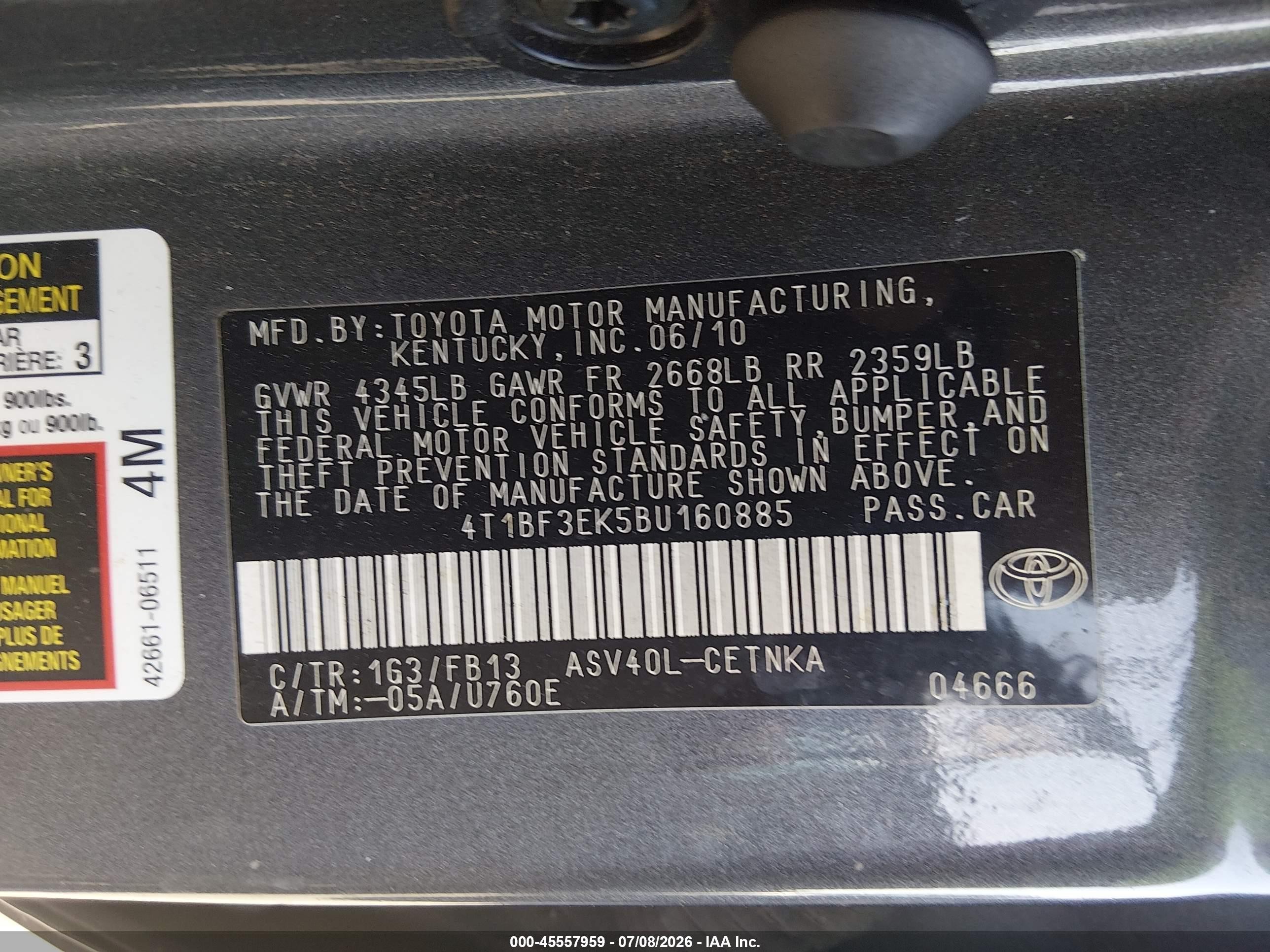 2011 Toyota Camry Le Gray vin: 4T1BF3EK5BU160885