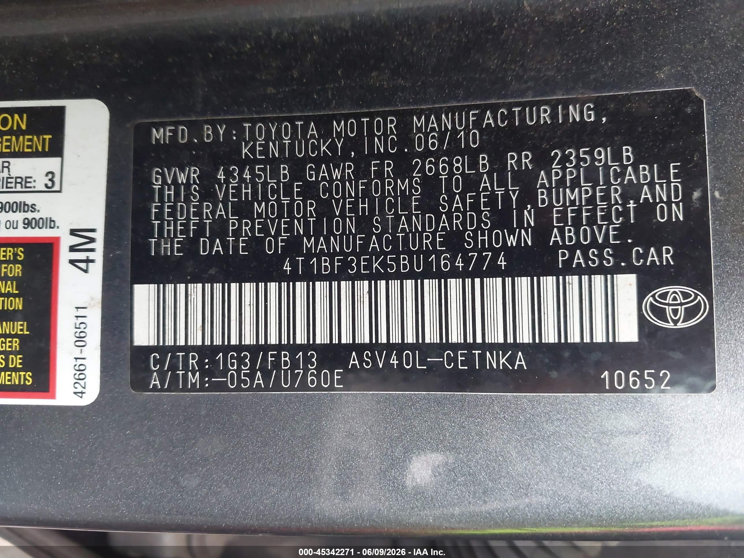 2011 Toyota Camry Le Gray vin: 4T1BF3EK5BU164774