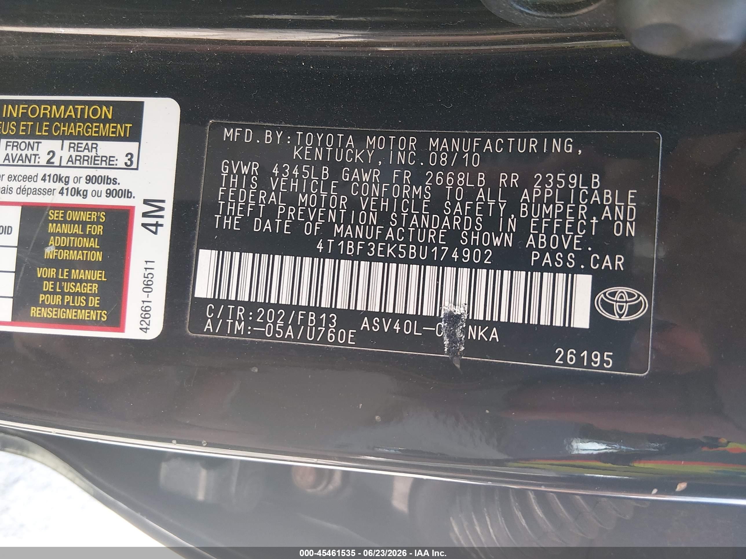 2011 Toyota Camry Le Black vin: 4T1BF3EK5BU174902