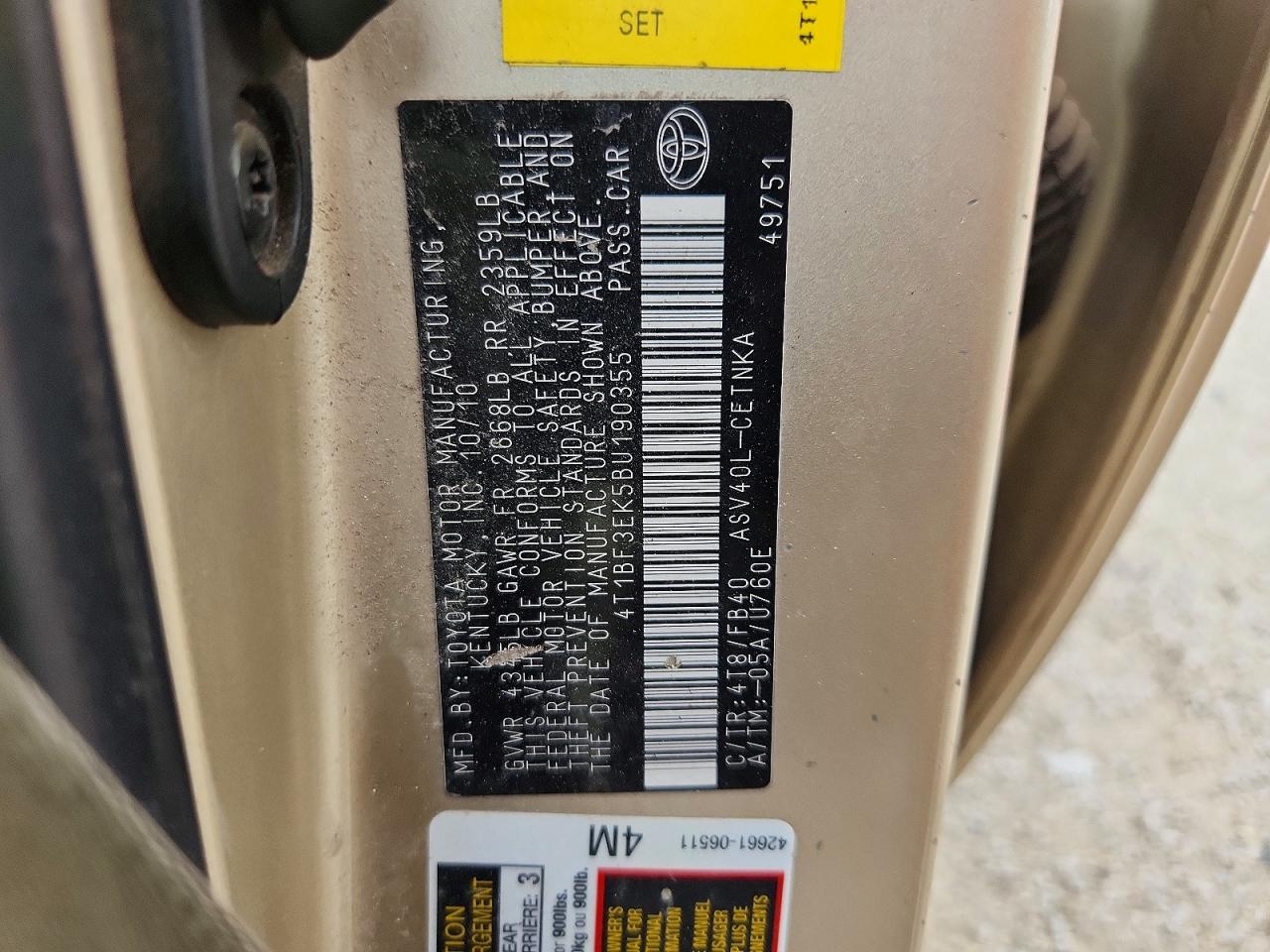 2011 Toyota Camry Le Tan vin: 4T1BF3EK5BU190355