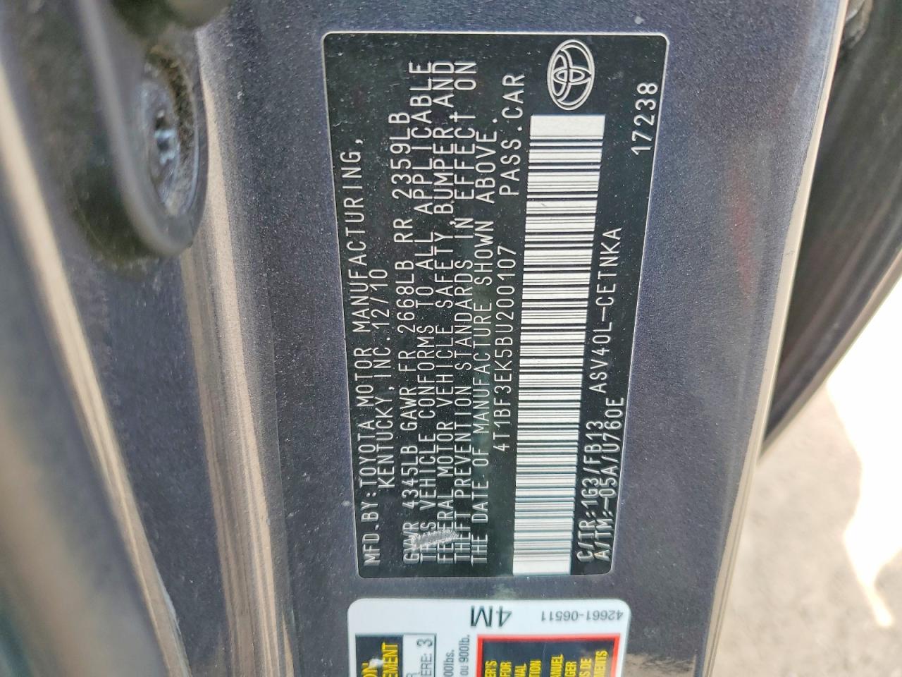 2011 Toyota Camry Le Серый vin: 4T1BF3EK5BU200107
