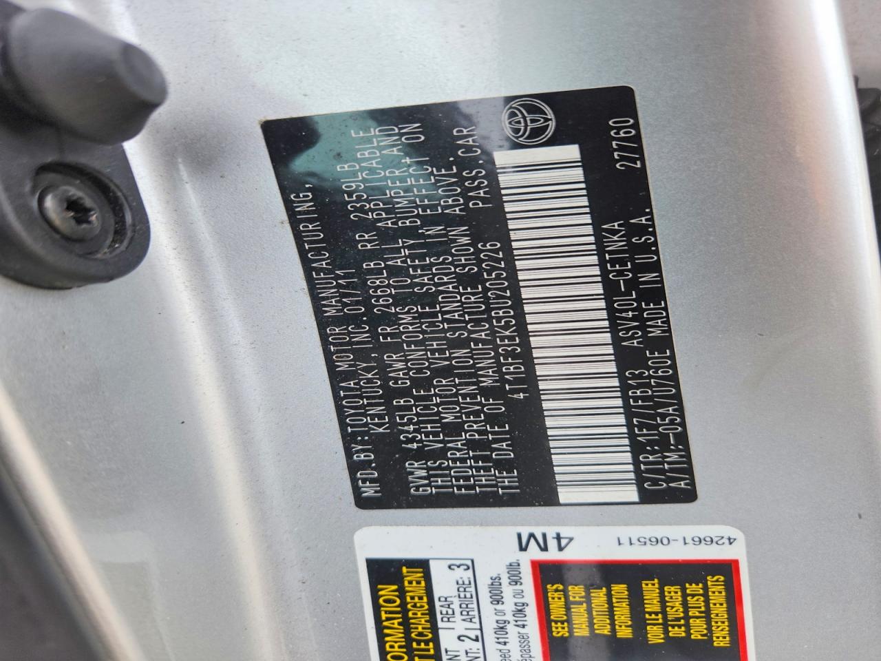 2011 Toyota Camry Le Серебряный vin: 4T1BF3EK5BU205226