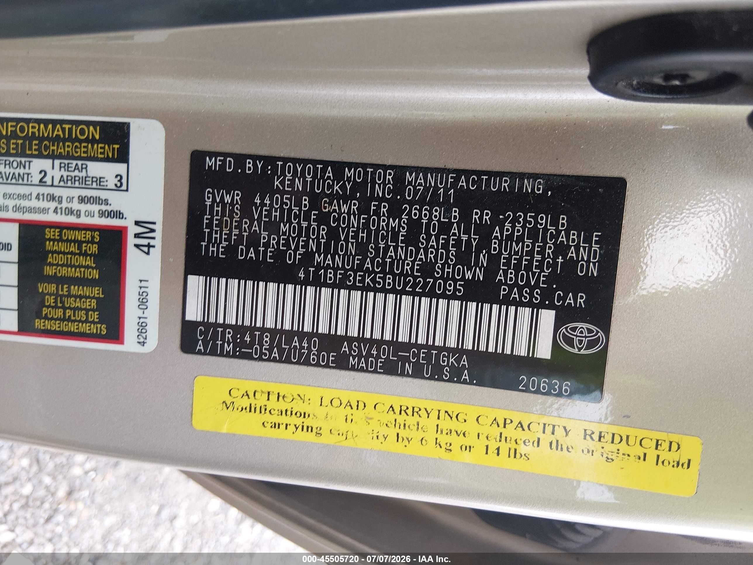 2011 Toyota Camry Xle Tan vin: 4T1BF3EK5BU227095