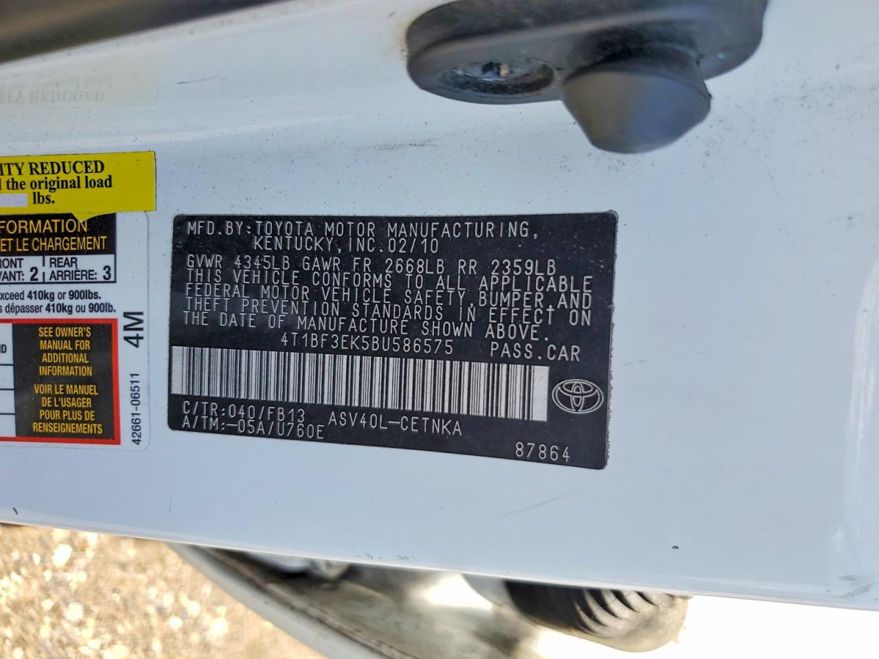 2011 Toyota Camry Le White vin: 4T1BF3EK5BU586575