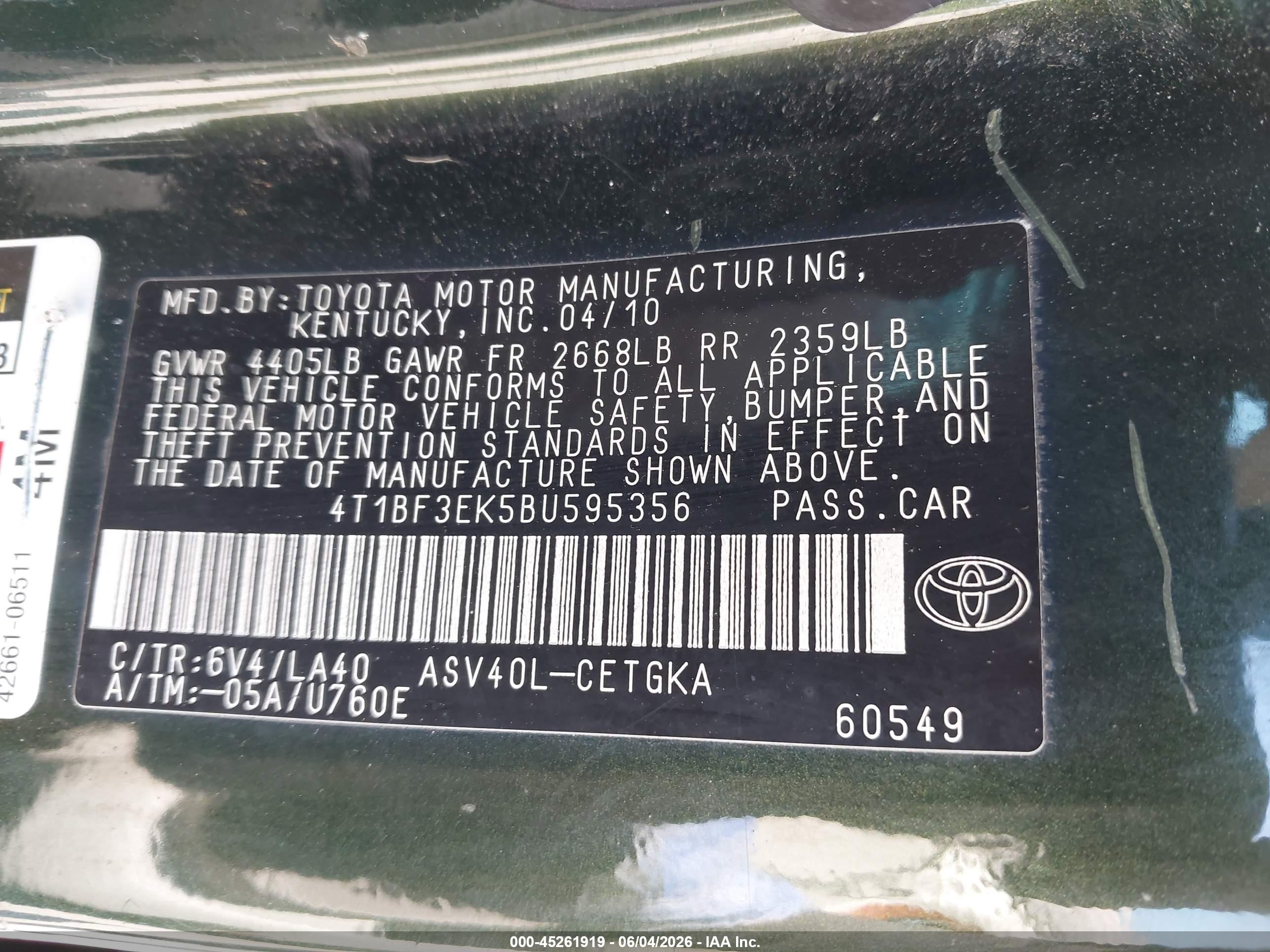2011 Toyota Camry Xle Green vin: 4T1BF3EK5BU595356