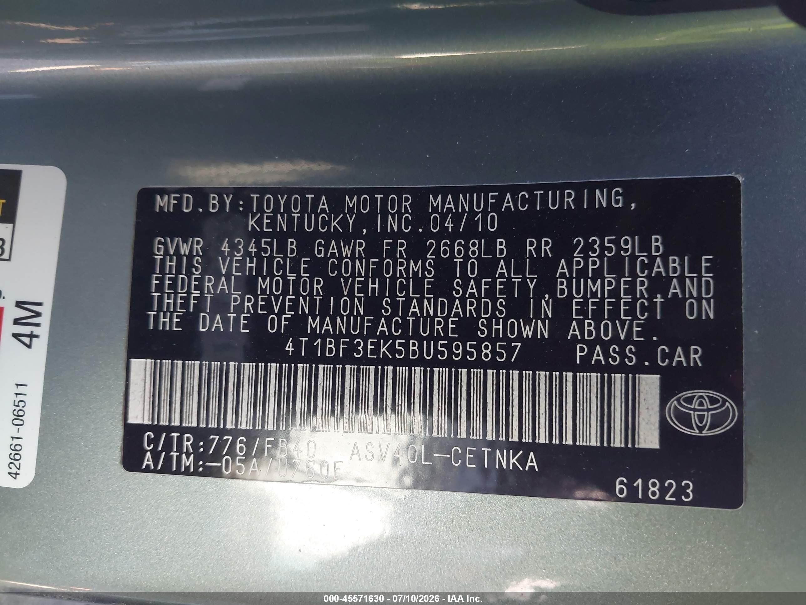 2011 Toyota Camry Le Pewter vin: 4T1BF3EK5BU595857