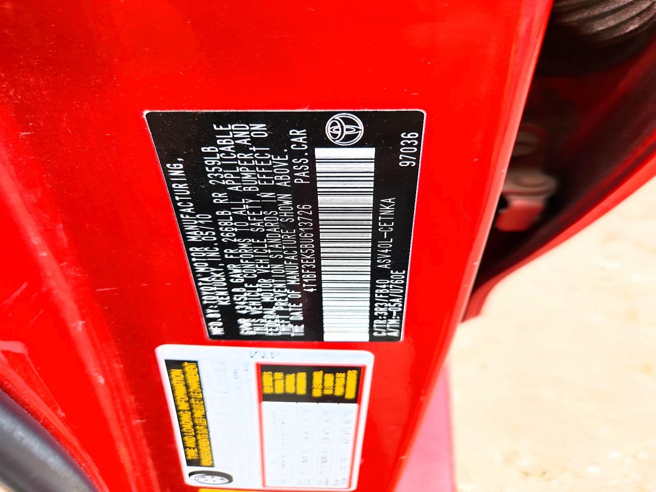 2011 Toyota Camry Le Red vin: 4T1BF3EK5BU613726