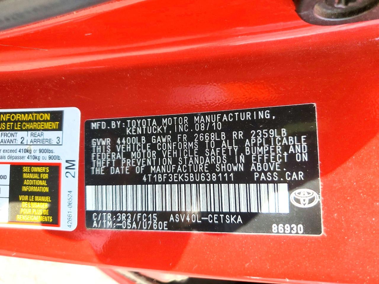 2011 Toyota Camry Se Red vin: 4T1BF3EK5BU638111